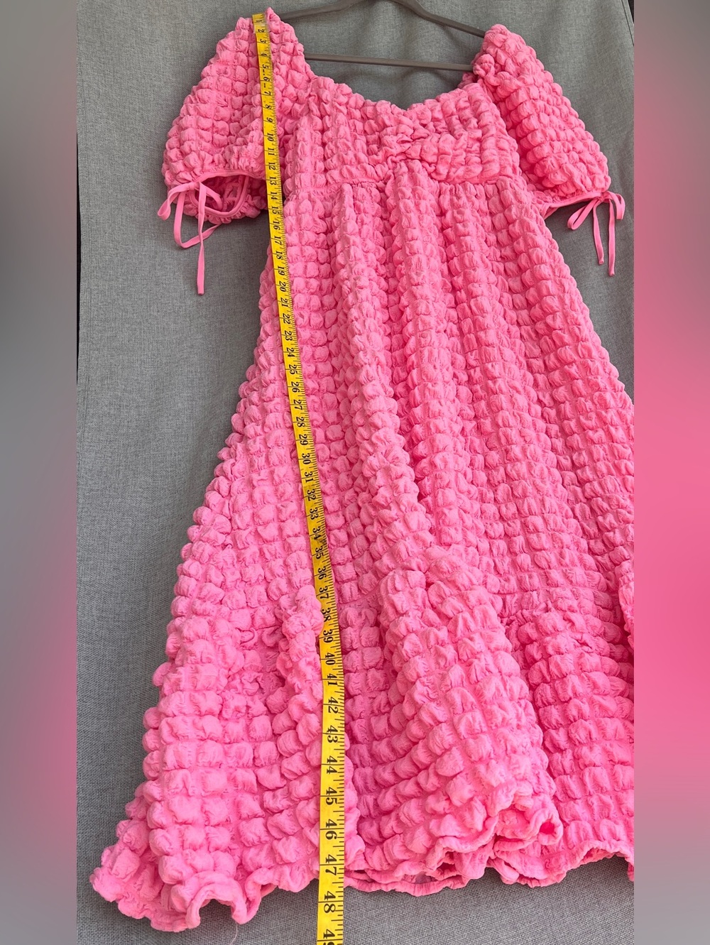 Endless Rose Bubble Puff Texturized fabric midi dress puff sleeve Pink size S - Picture 12 of 17